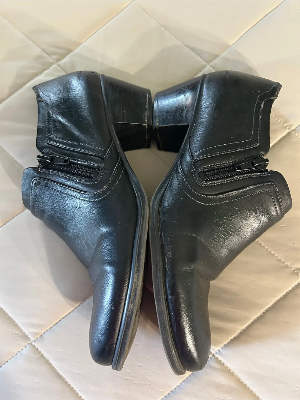 Natural Soul Black Leather Ankle Booties with Side Zip